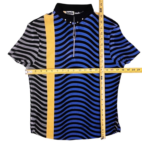 Jamie Sadock Top Golf Stripes Crinkle 1/4 Zip Collar Neck Short Sleeve Sz M - Picture 10 of 12